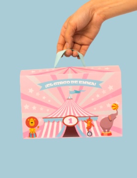 Caja tipo maletín para cumpleaños con temática de circo